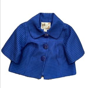Kensie boxy crop statement collar cropped swing jacket blazer blue mod Sz XS